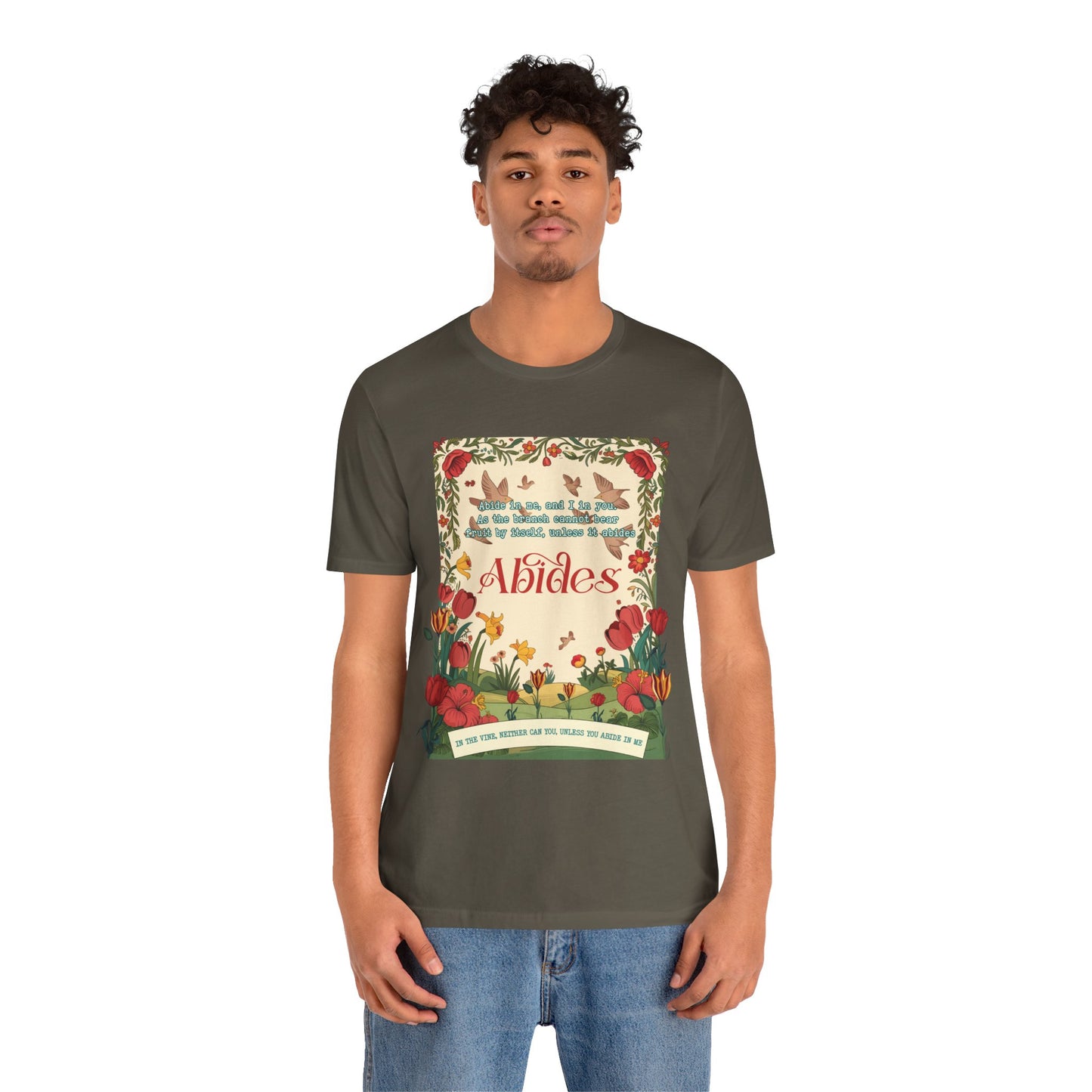 Abide in Me Shirt – Christian John 15:4 Bible Verse Floral Faith Graphic Tee