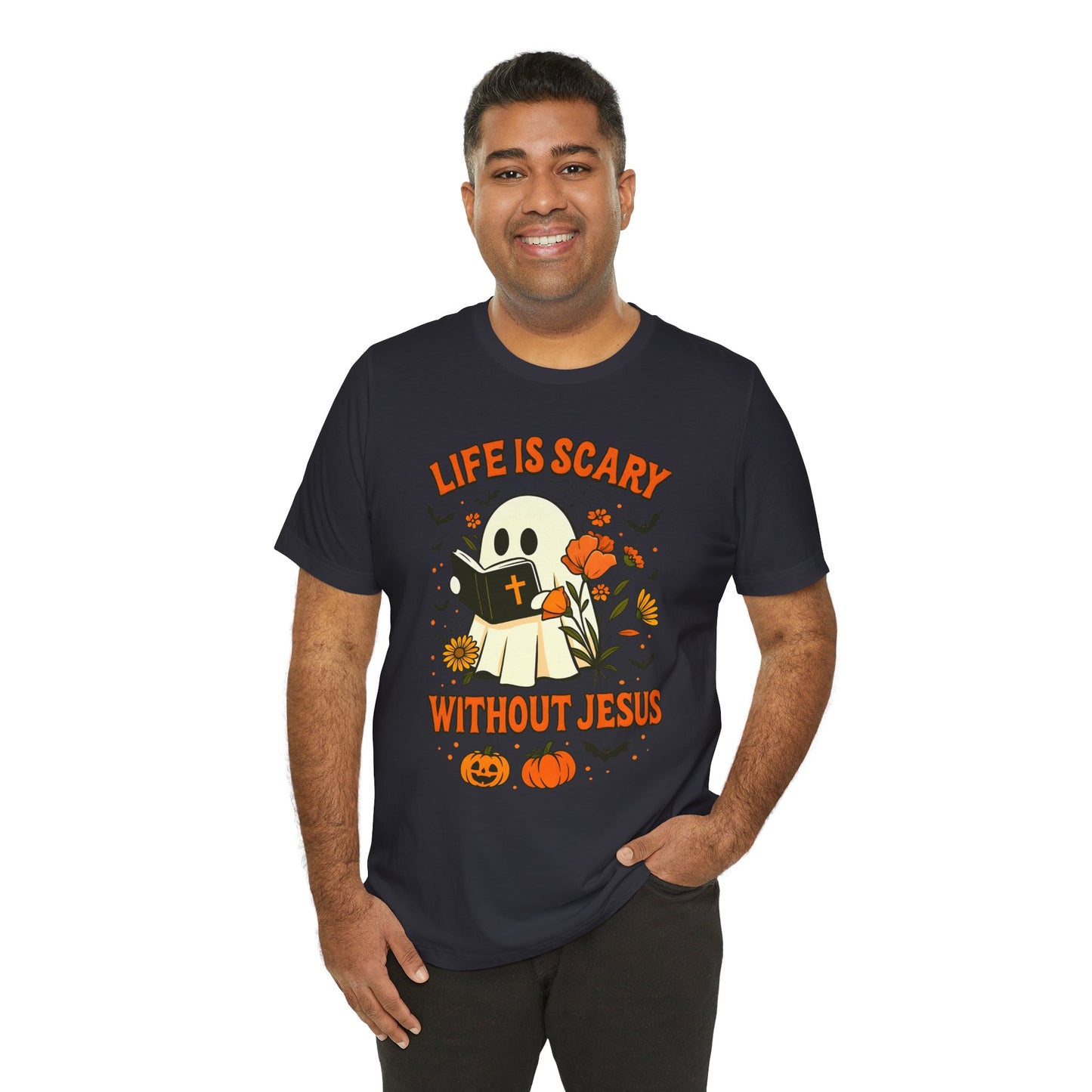 Life Is Scary Without Jesus Shirt – Cute Christian Ghost Halloween Tee