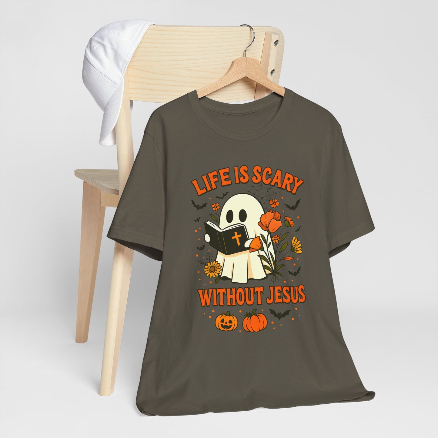 Life Is Scary Without Jesus Shirt – Cute Christian Ghost Halloween Tee