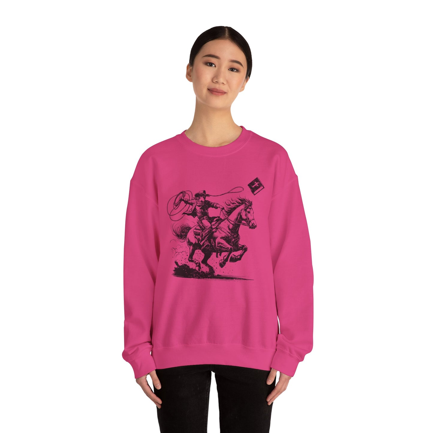 Retro Cowboy Riding Horse Sweatshirt – Christian Scripture Western Rodeo Pullover