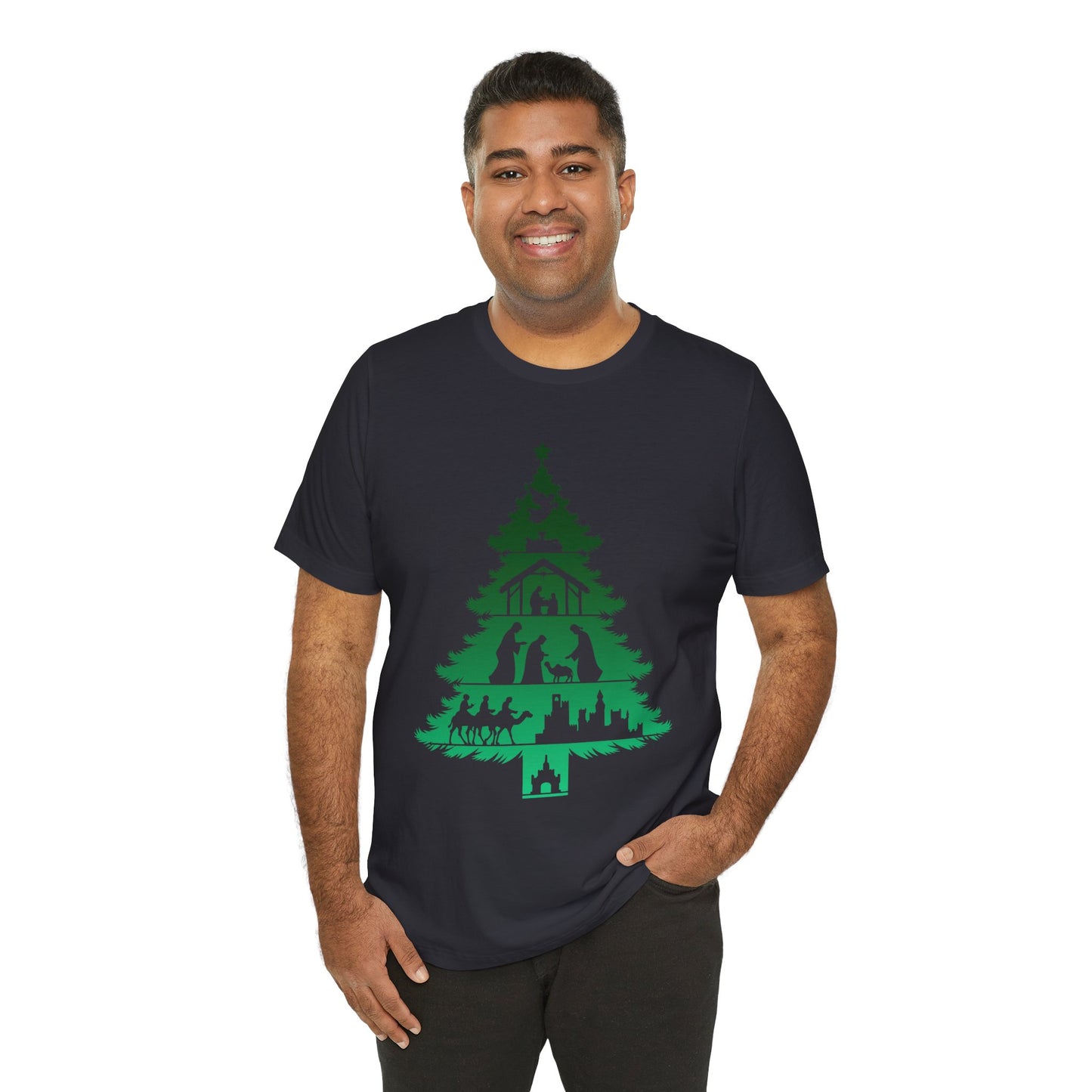 Nativity Christmas Tree Shirt – Christian Faith Holiday Pajama Top Tee