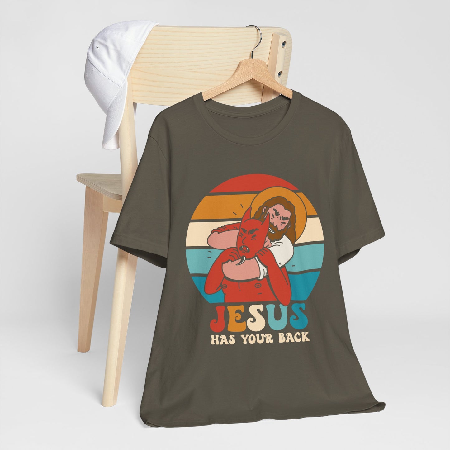 Hey Devil Jesus Has Your Back T-Shirt, Funny Christian Retro Halloween Tee