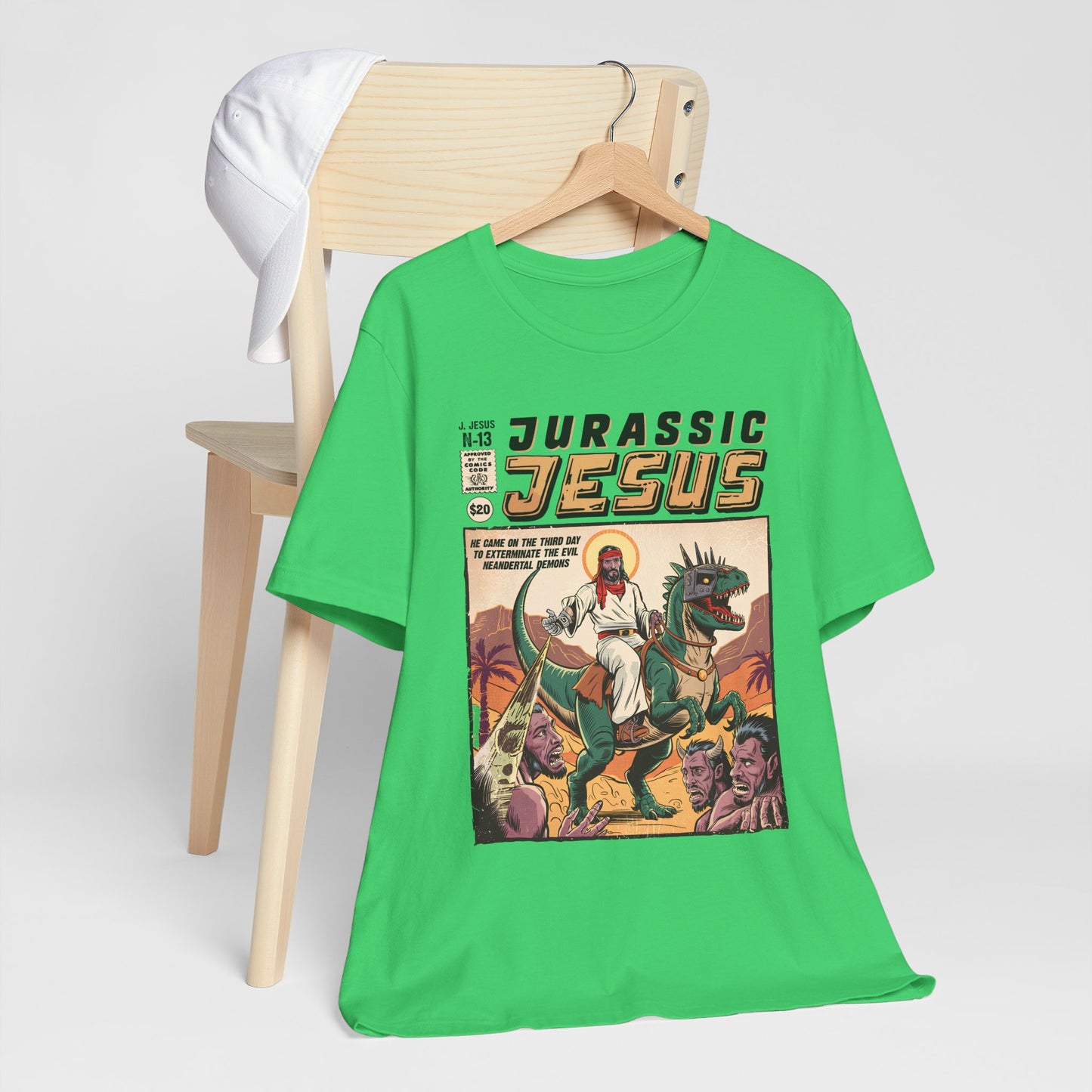 Jurassic Jesus Shirt – Dino-Riding Savior Comic Book Christian Tee