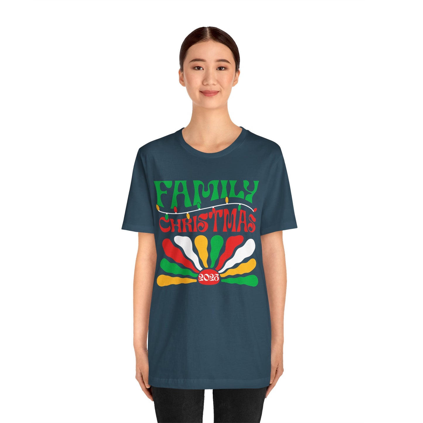 Family Christmas 2025 Shirt – Retro Groovy Matching Holiday Sunburst Tee