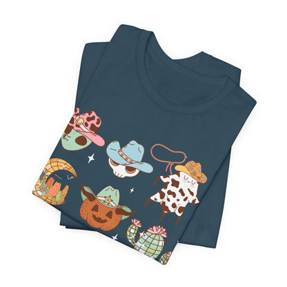 Western Halloween Cowboy Alien Rodeo Skull Spooky Ghost Kids T-Shirt