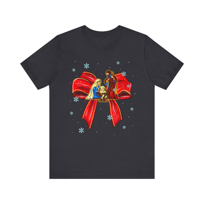 Nativity Scene Christmas Shirt – Coquette Bow Faith Holiday Pajama Tee