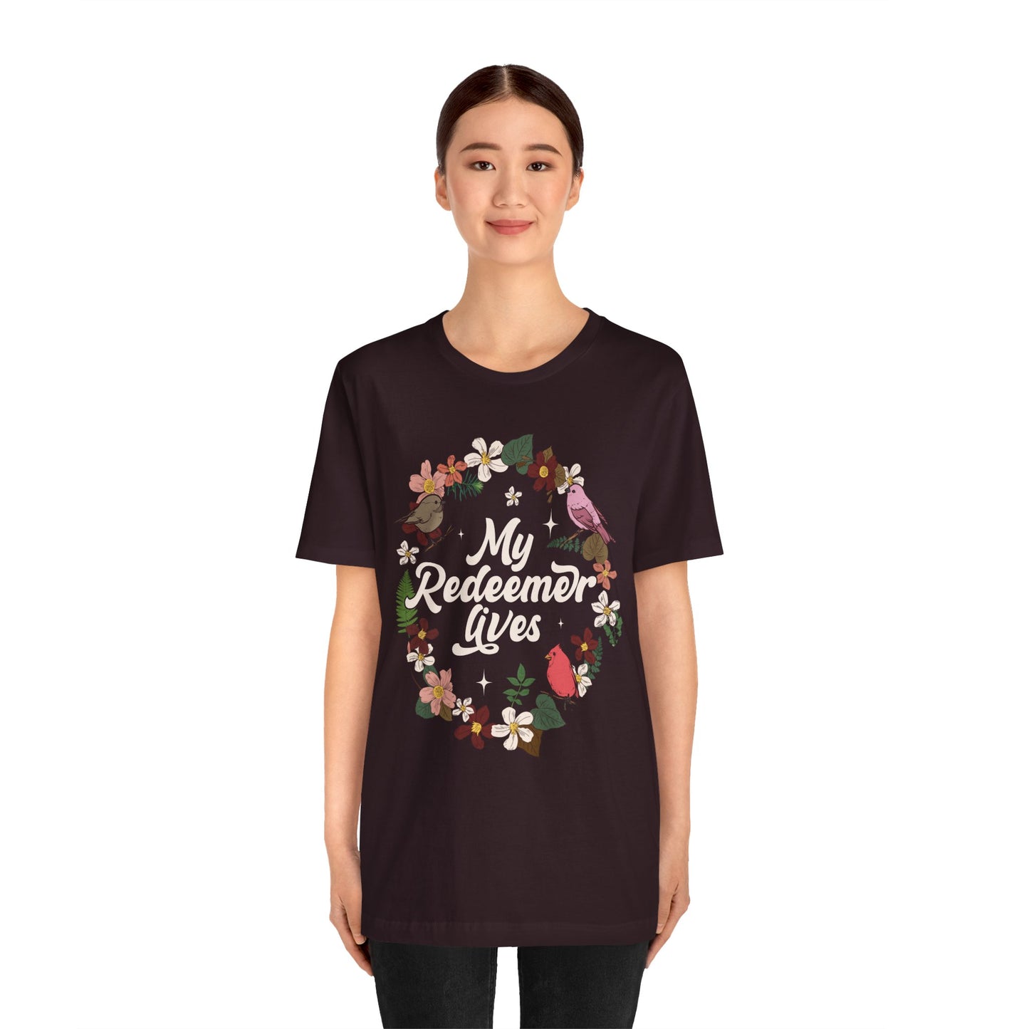 My Redeemer Lives Shirt – Christian Bible Verse Floral Bird Resurrection Tee