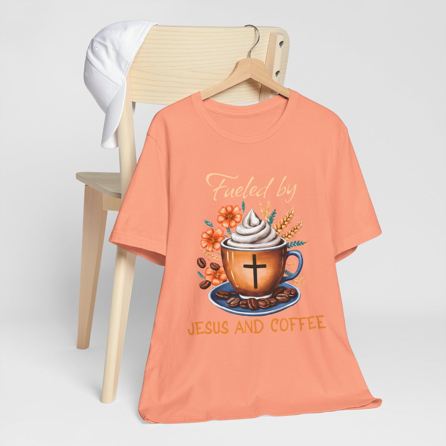 Fueled by Jesus & Coffee Shirt – Christian Faith God Cross Cup Tee