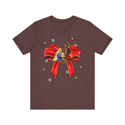 Nativity Scene Christmas Shirt – Coquette Bow Faith Holiday Pajama Tee
