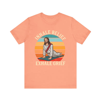 Jesus Inhale Belief Exhale Grief Shirt – Christian Yoga Retro Faith Wellness Tee