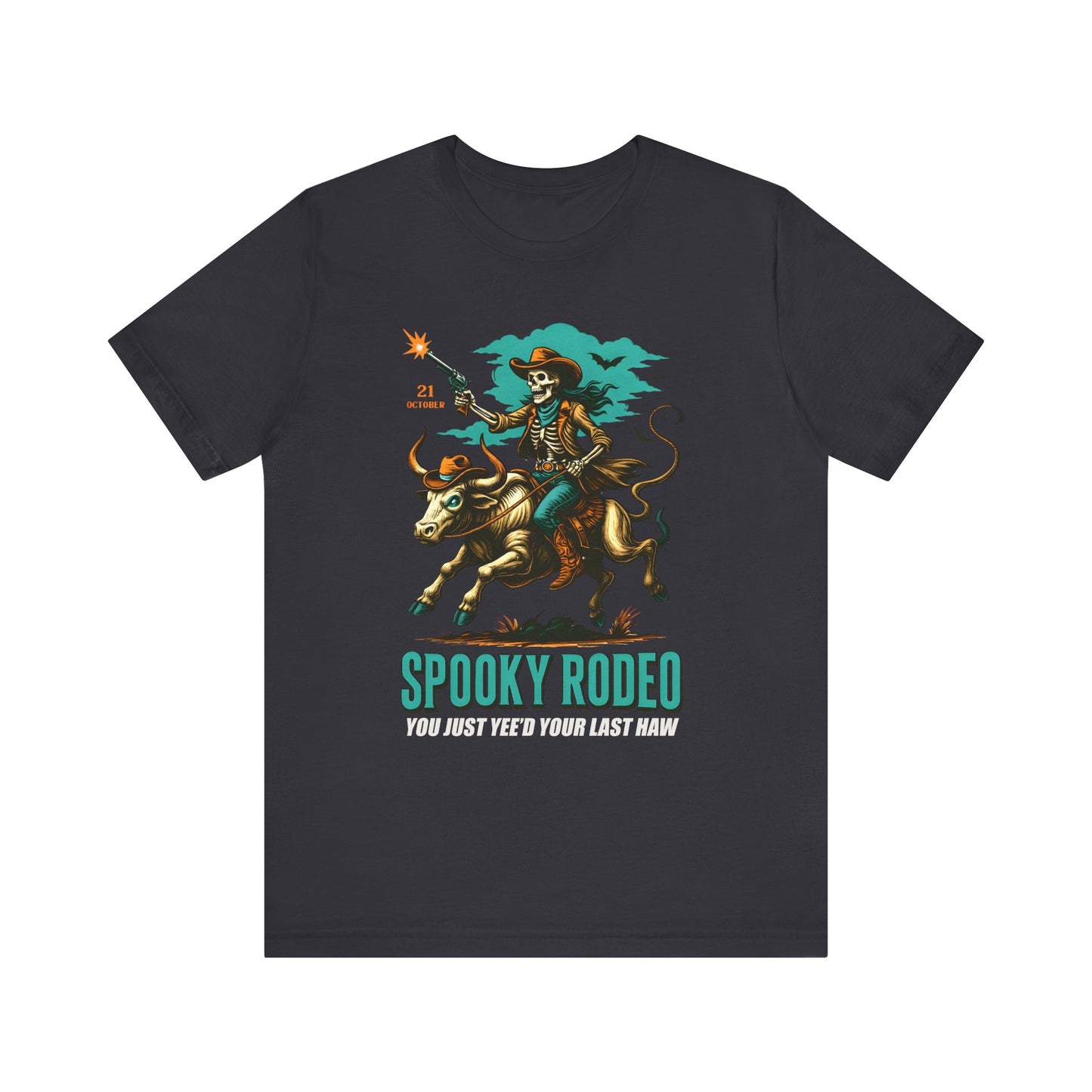 Spooky Rodeo Shirt Skeleton Cowboy Halloween Tee, Western Bull Rider Graphic for Fall