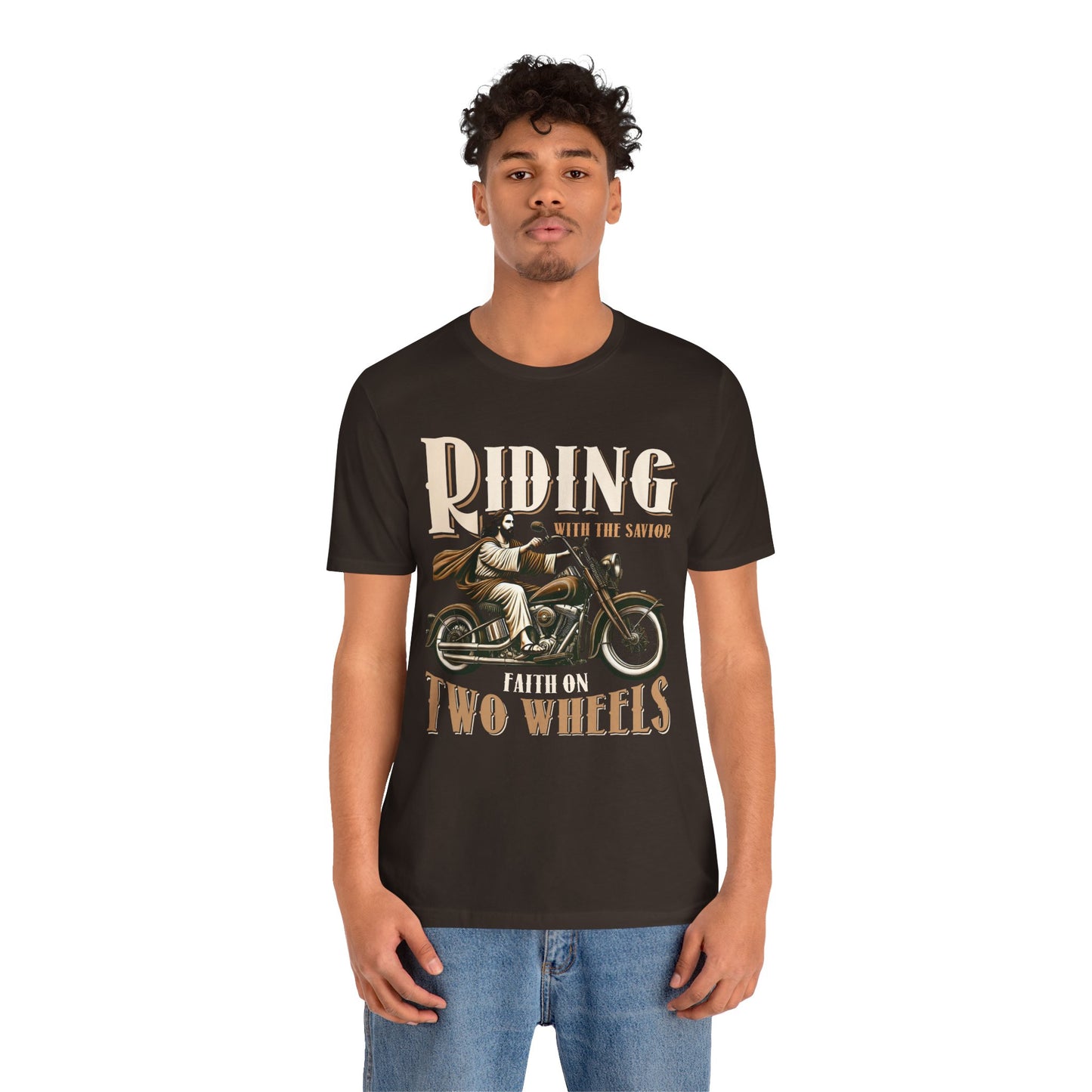 Riding With the Savior Shirt – Christian Biker Motorcycle Faith Graphic Tee
