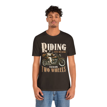 Riding With the Savior Shirt – Christian Biker Motorcycle Faith Graphic Tee