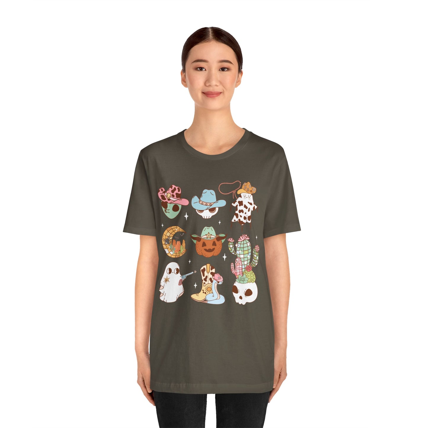 Western Halloween Cowboy Alien Rodeo Skull Spooky Ghost Kids T-Shirt