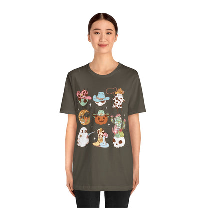 Western Halloween Cowboy Alien Rodeo Skull Spooky Ghost Kids T-Shirt