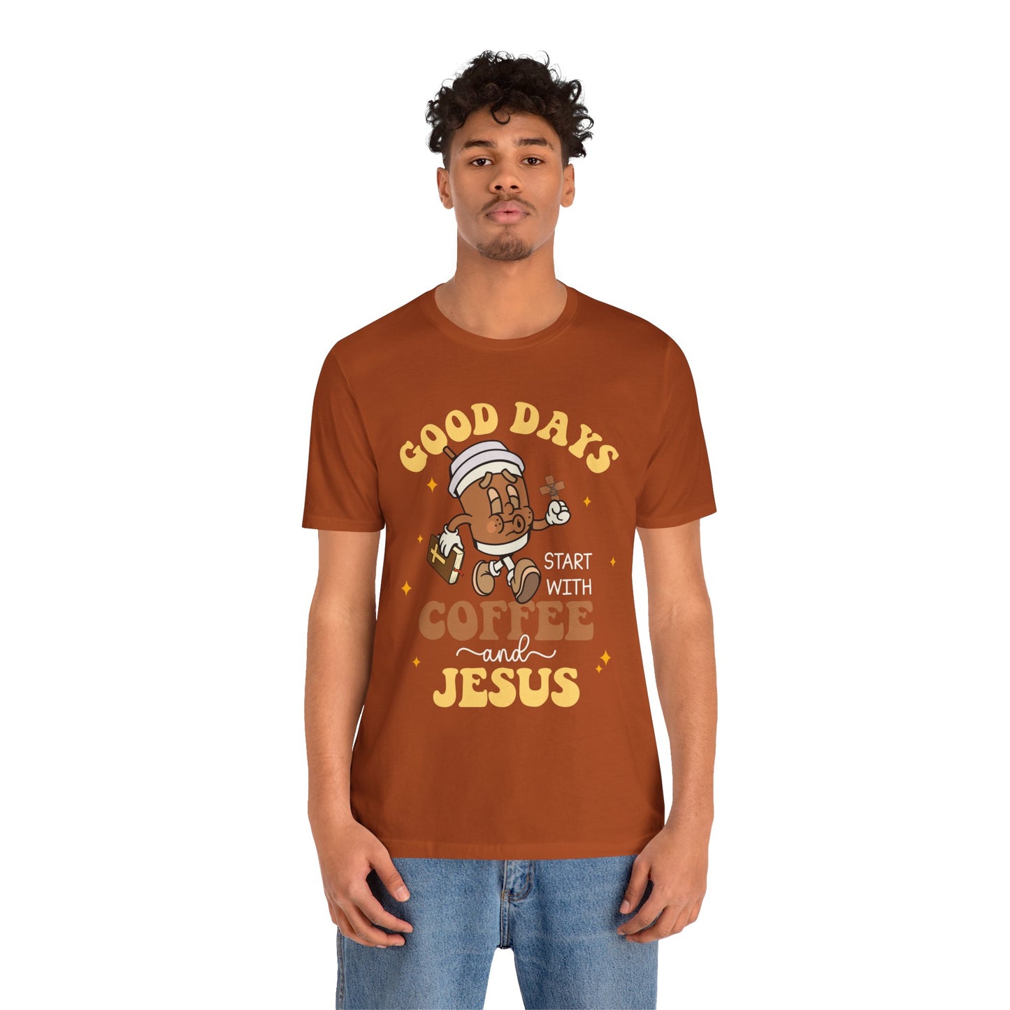 Good Days Start with Coffee & Jesus Shirt – Christian Groovy Prayer Tee