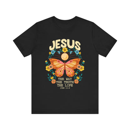 Jesus Butterfly Wildflower Shirt – John 14:6 Scripture Floral Christian Tee