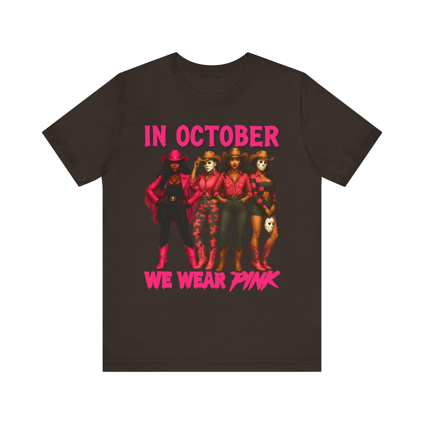 In October We Wear Pink Shirt – Western Cowgirl Squad Halloween Awareness Tee