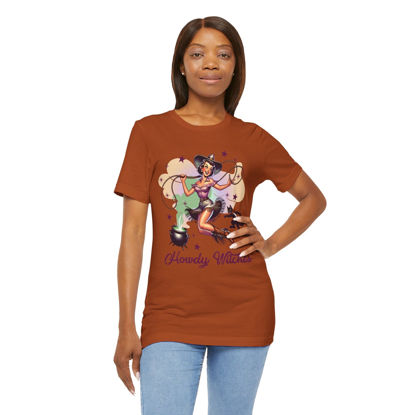Howdy Witches Cowgirl Halloween Rodeo Western Black Cat T-Shirt
