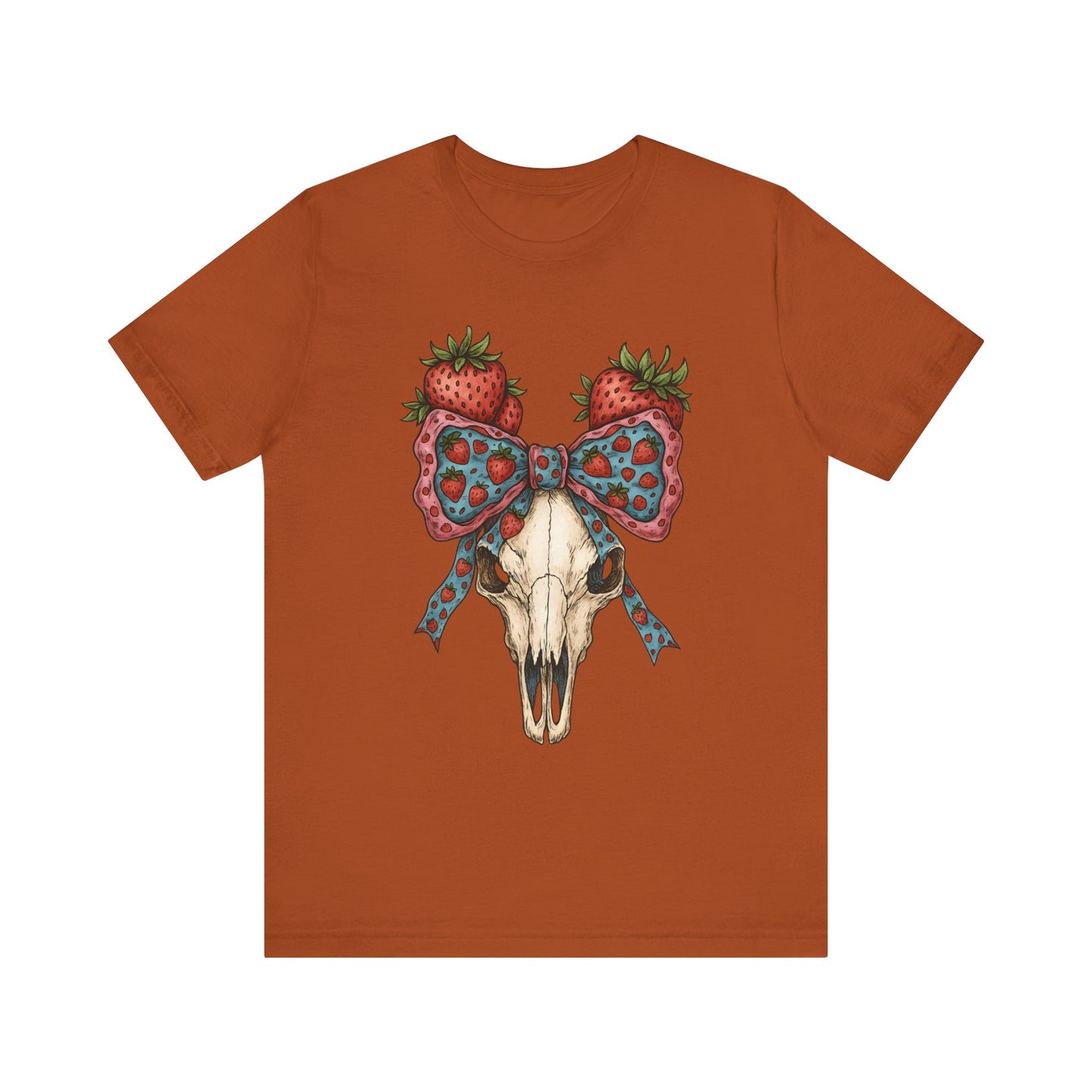 Retro Strawberry Cow Skull Shirt – Western Coquette Summer Vibes Tee