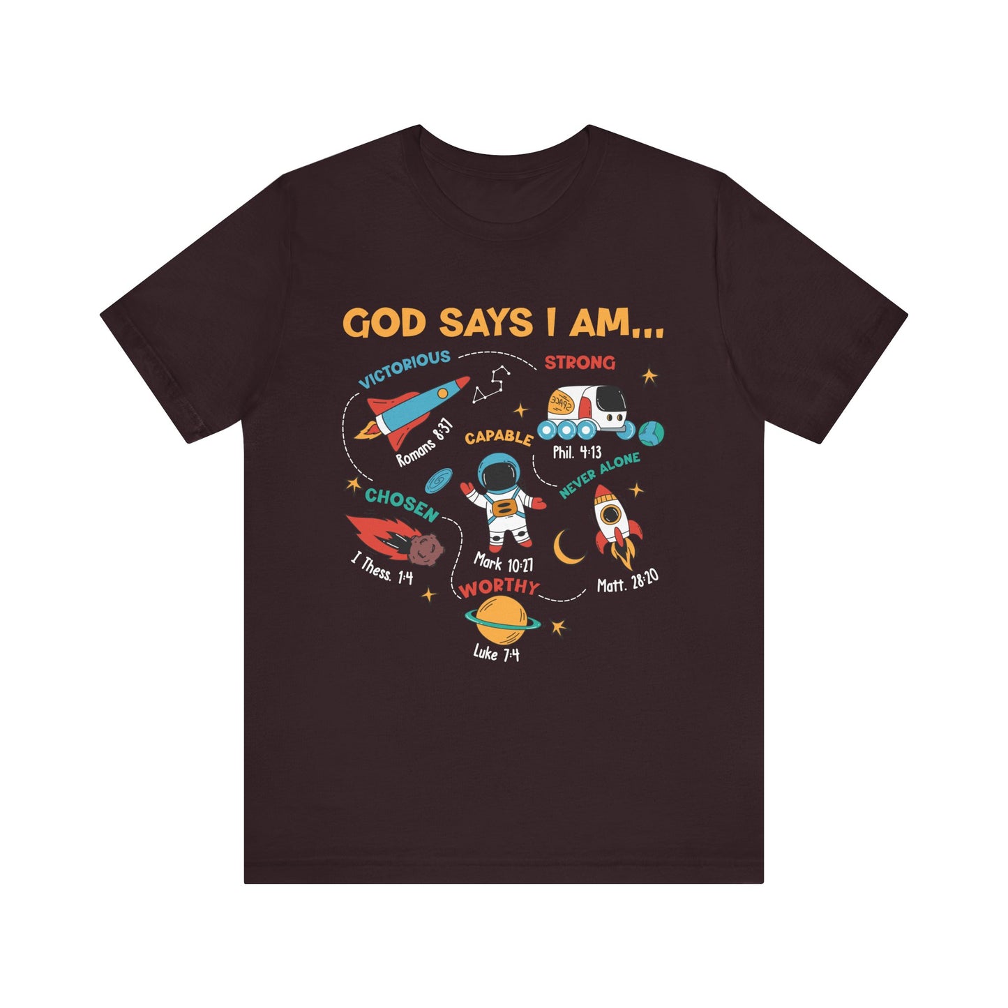 God Says I Am Kids Shirt – Christian Astronaut Space Galaxy Bible Affirmation Tee