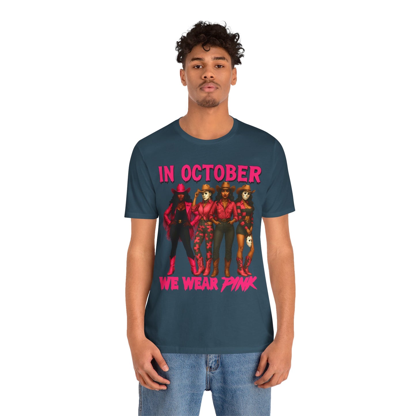 In October We Wear Pink Shirt – Western Cowgirl Squad Halloween Awareness Tee