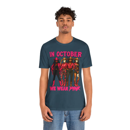 In October We Wear Pink Shirt – Western Cowgirl Squad Halloween Awareness Tee