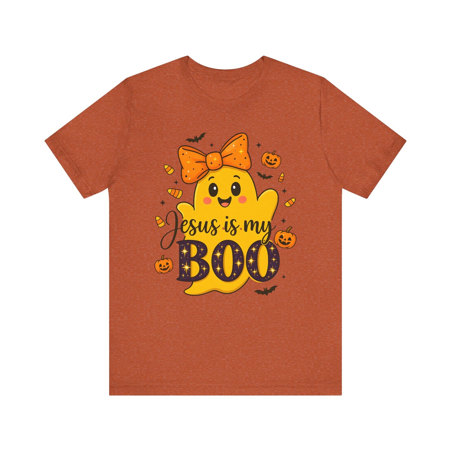 Jesus Is My Boo Shirt – Cute Christian Ghost with Bow Halloween Faith Tee