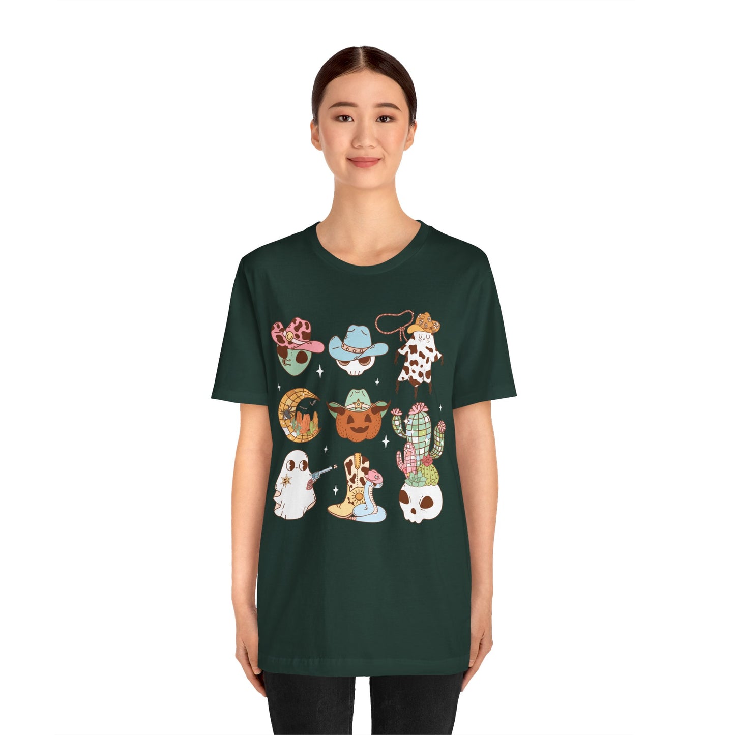 Western Halloween Cowboy Alien Rodeo Skull Spooky Ghost Kids T-Shirt