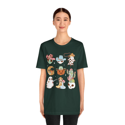 Western Halloween Cowboy Alien Rodeo Skull Spooky Ghost Kids T-Shirt