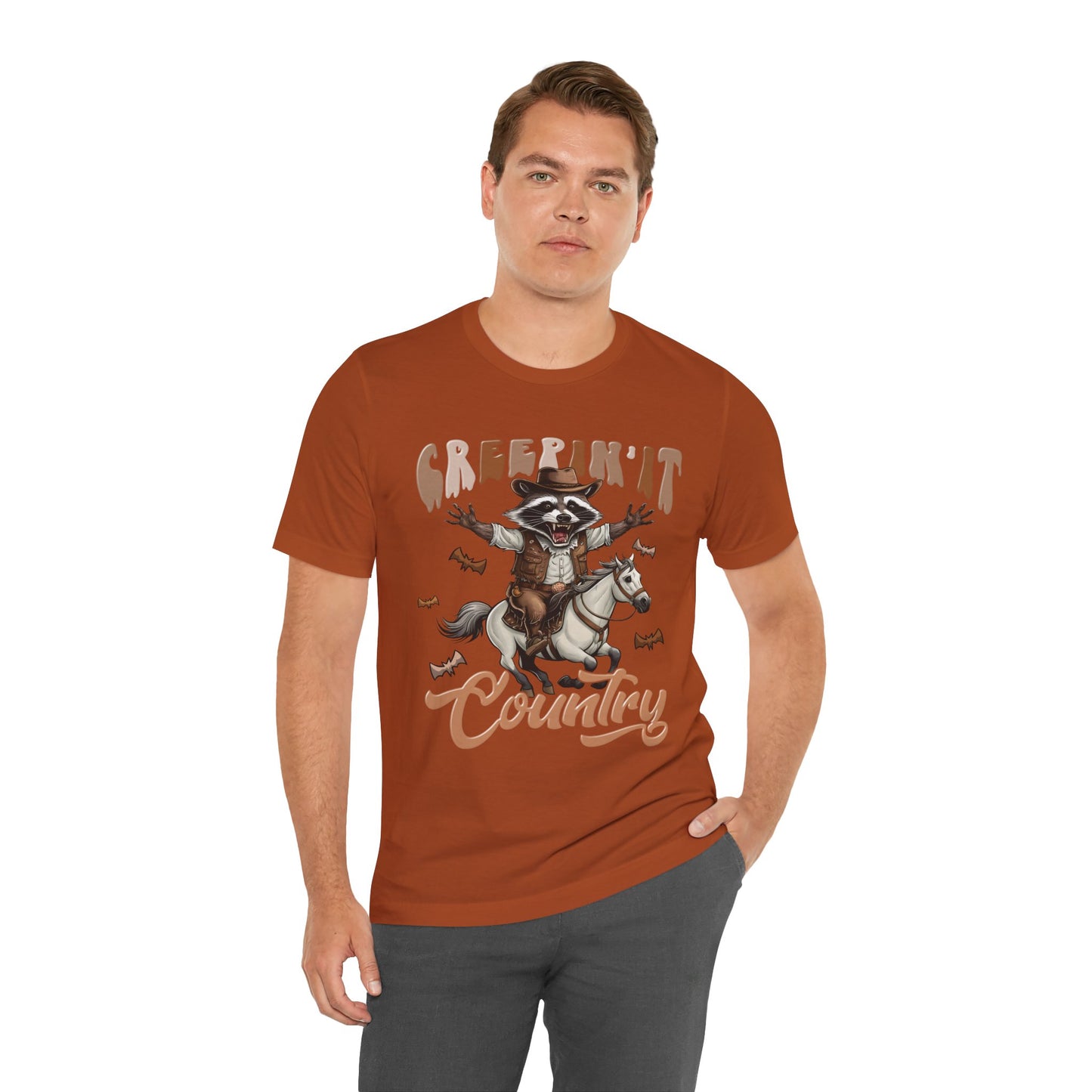 Creepin It Country Creepy Raccoon Halloween Horse Ride Howdy T-Shirt