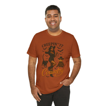 Creepin’ It Country Shirt – Spooky Cowgirl Pumpkin Western Halloween Tee