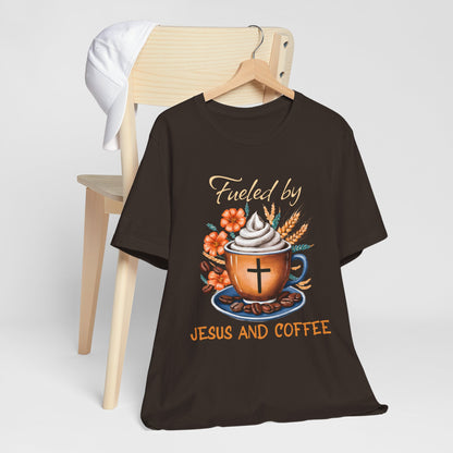 Fueled by Jesus & Coffee Shirt – Christian Faith God Cross Cup Tee