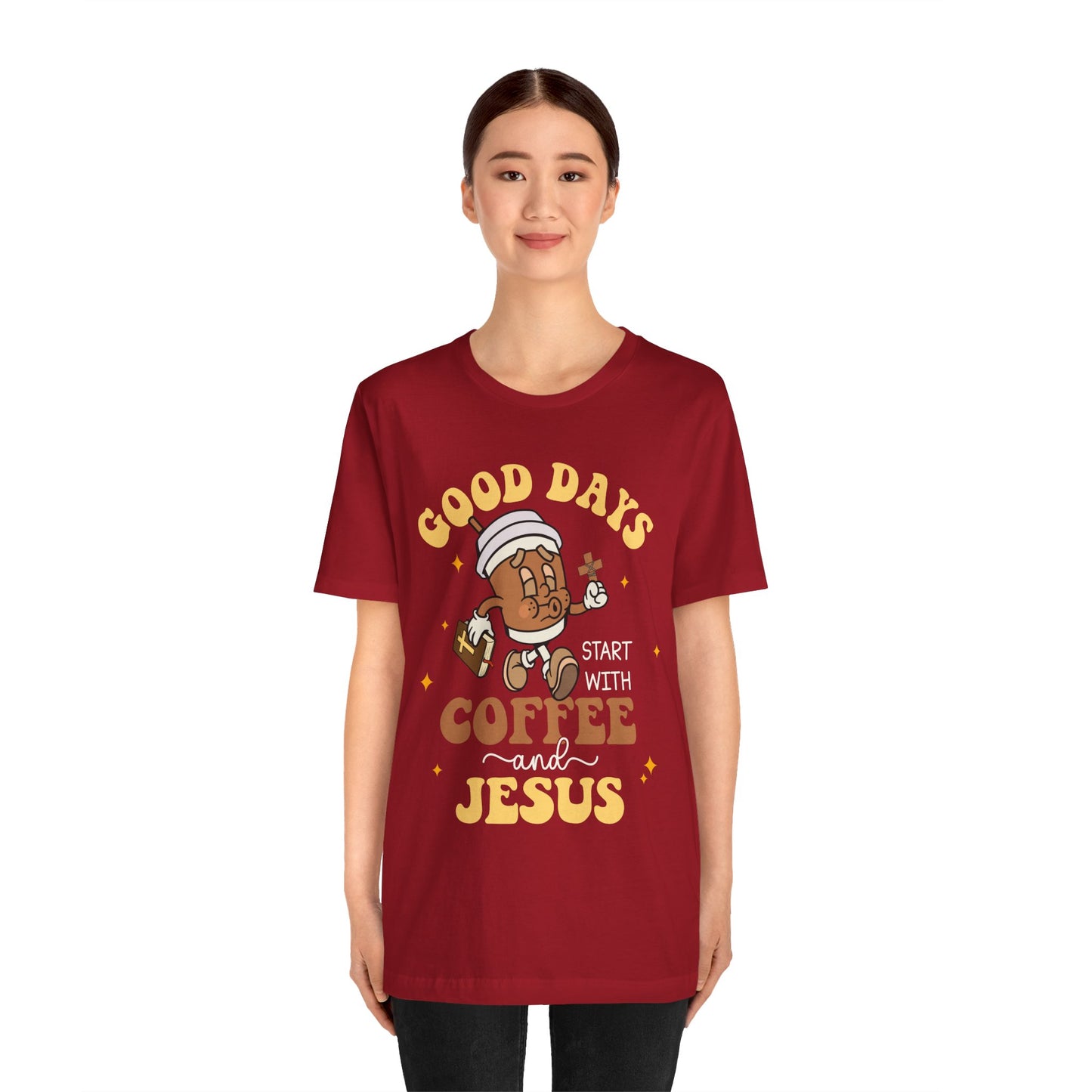 Good Days Start with Coffee & Jesus Shirt – Christian Groovy Prayer Tee
