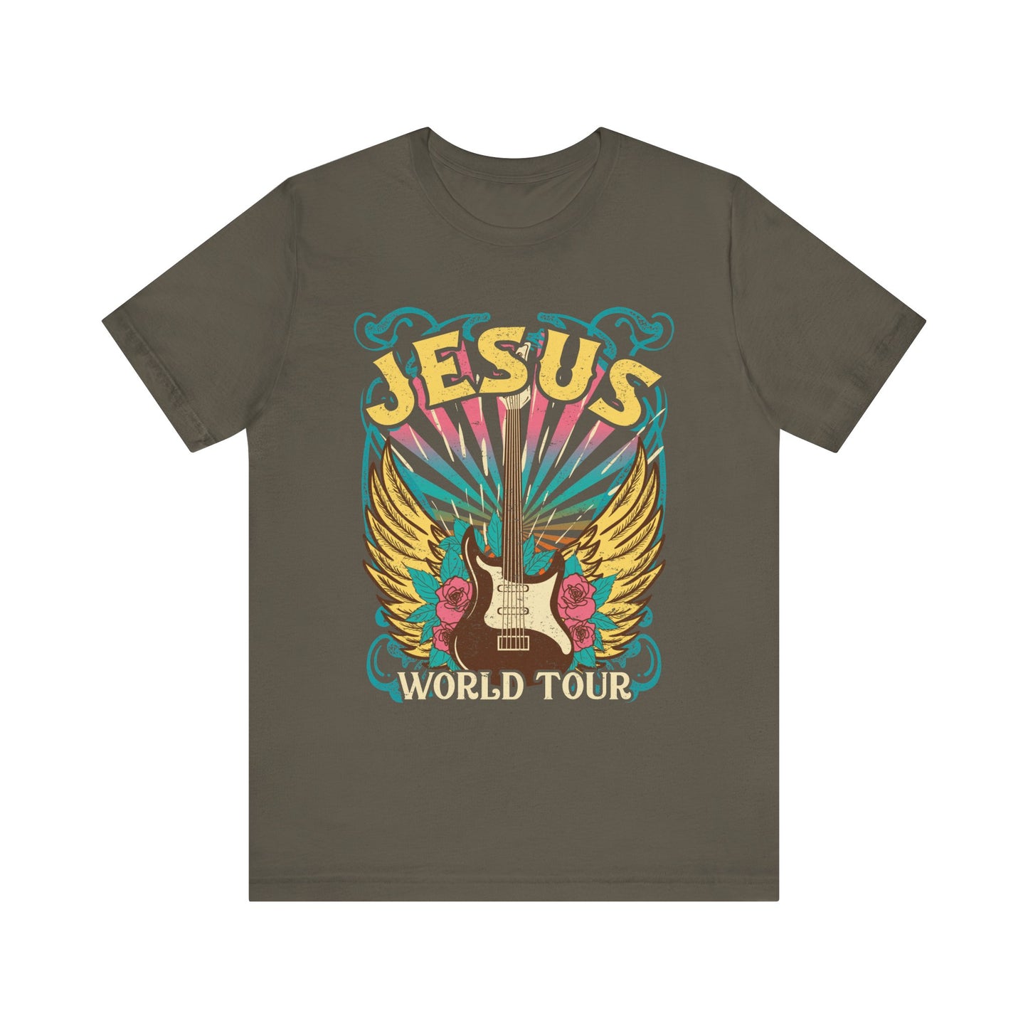 Jesus World Tour Shirt – Retro 70s 80s Rock Concert Guitar Christian Tee