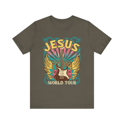 Jesus World Tour Shirt – Retro 70s 80s Rock Concert Guitar Christian Tee