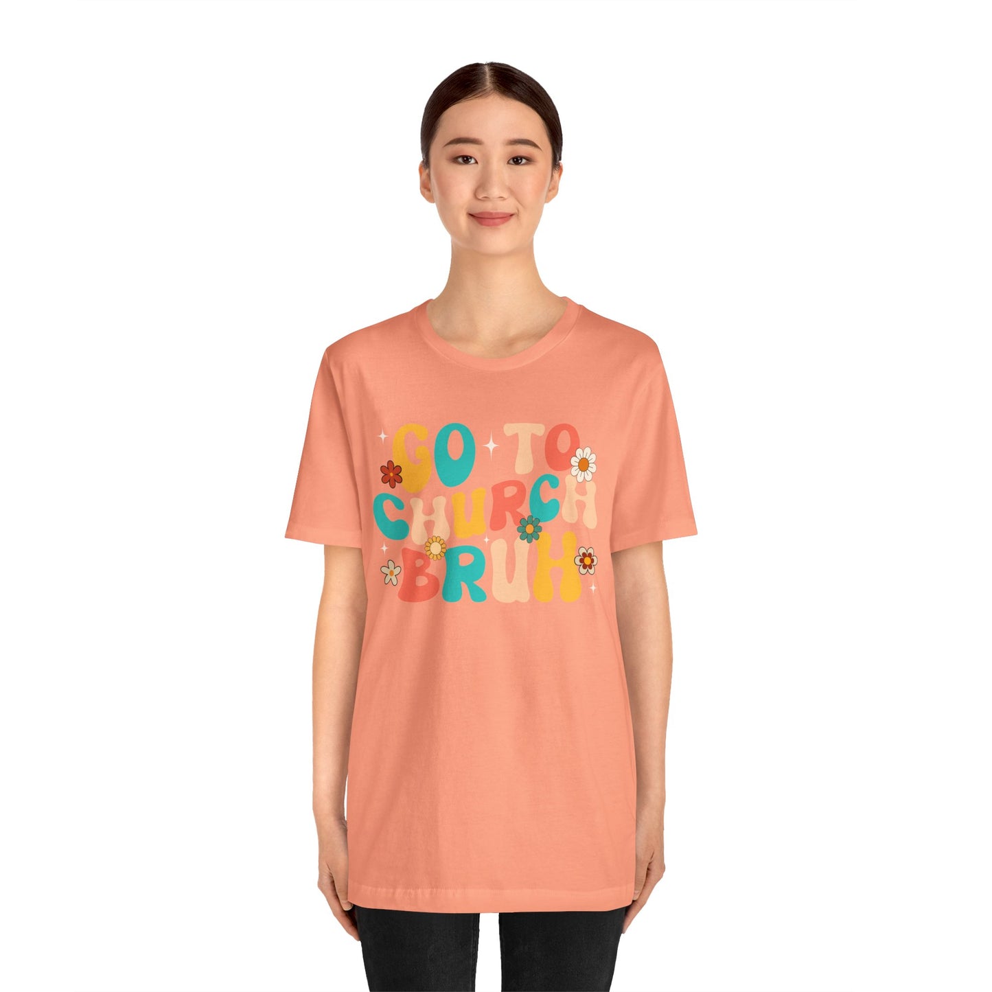 Go to Church Bruh Shirt – Funny Retro Groovy Christian Hippie Flower Faith Tee