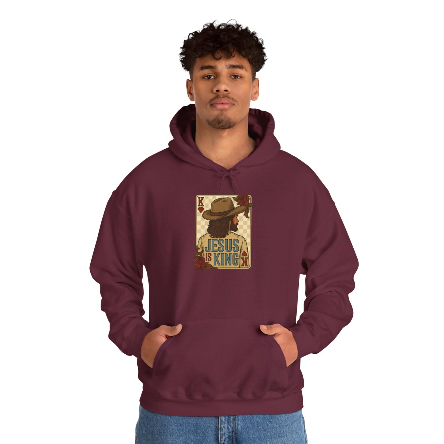 Jesus Is King Hoodie – Western Christian Playing Card Cowboy Retro Pullover