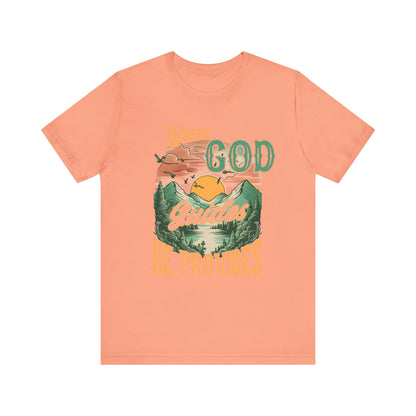 Where God Guides He Provides Shirt – Mountain Sunset Retro Christian Tee