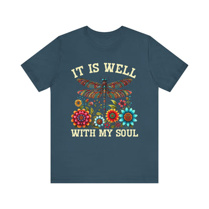 It Is Well With My Soul Shirt – Boho Dragonfly Floral Christian Hymn Faith Tee