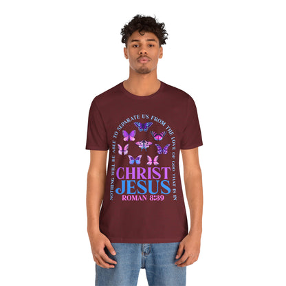 The Love of God in Christ Jesus Shirt – Boho Butterfly Romans 8:39 Faith Tee