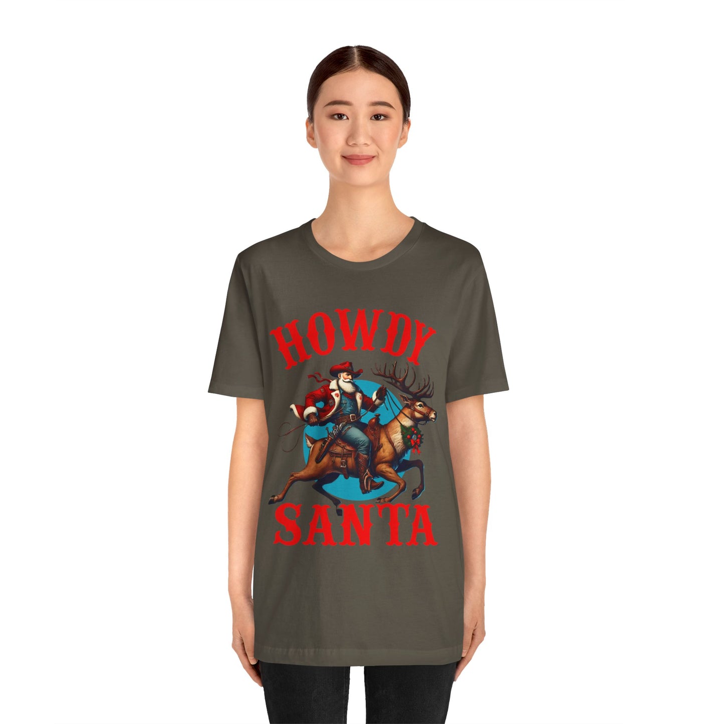 Howdy Santa Shirt – Funny Western Cowboy Riding Reindeer Christmas Rodeo Tee