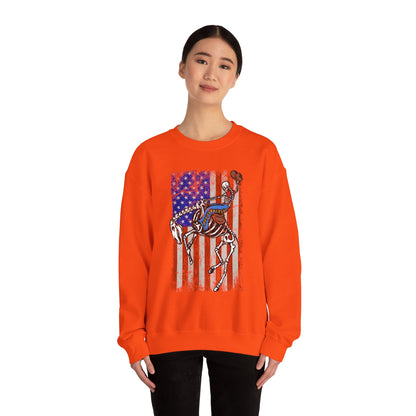 US Flag Skeleton Cowboy Sweatshirt – Western Horse Rodeo Country Pullover