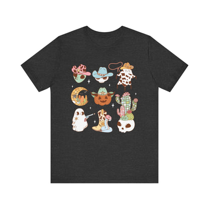 Western Halloween Cowboy Alien Rodeo Skull Spooky Ghost Kids T-Shirt