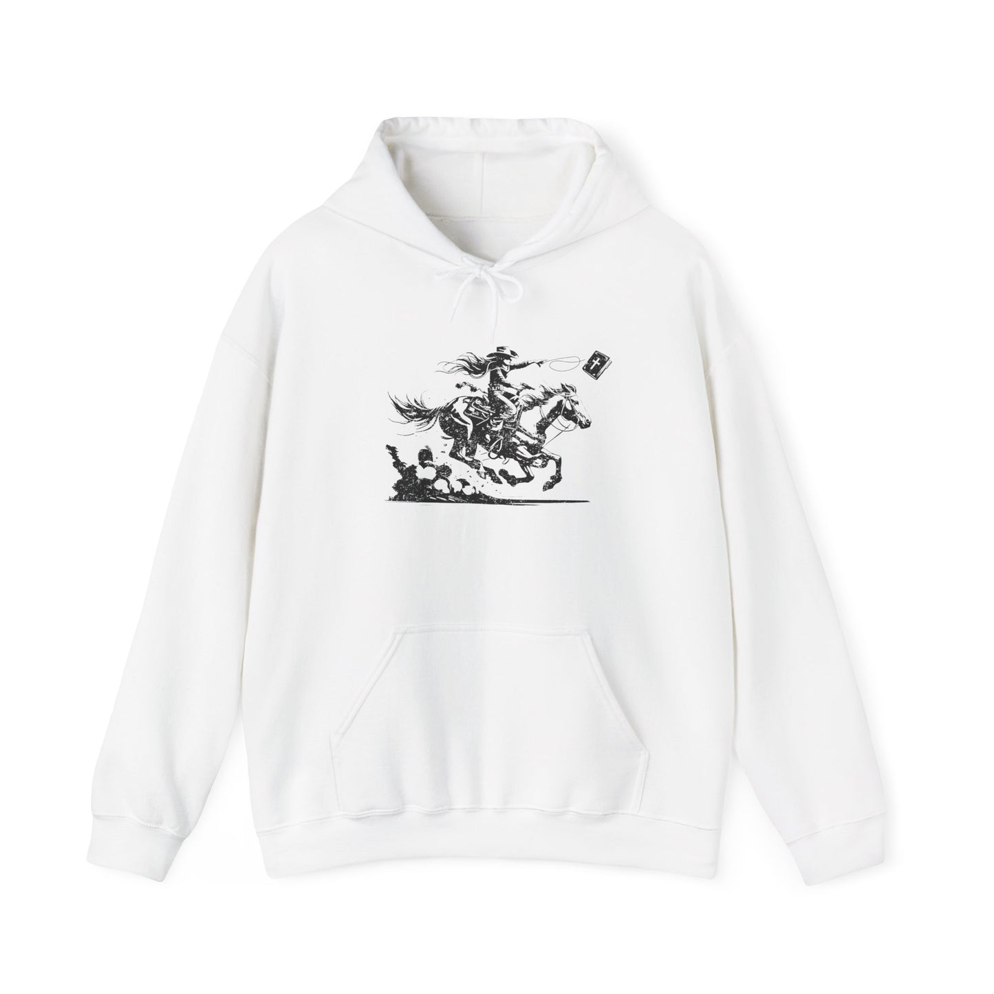 Cowgirl Riding Horse Hoodie – Christian Scripture Western Rodeo Texas Pullover