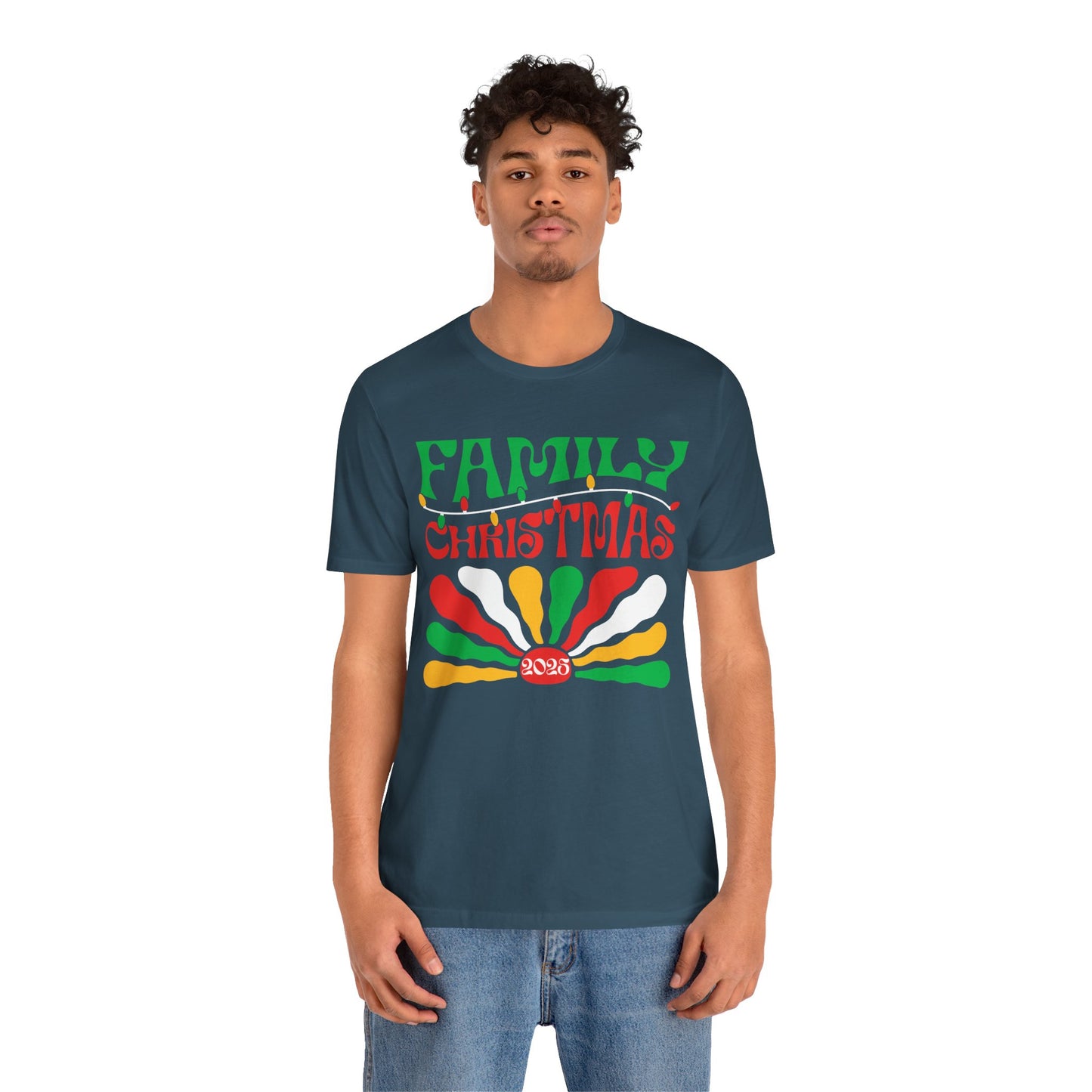 Family Christmas 2025 Shirt – Retro Groovy Matching Holiday Sunburst Tee
