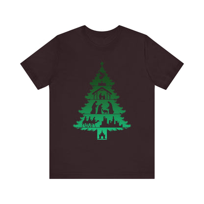 Nativity Christmas Tree Shirt – Christian Faith Holiday Pajama Top Tee