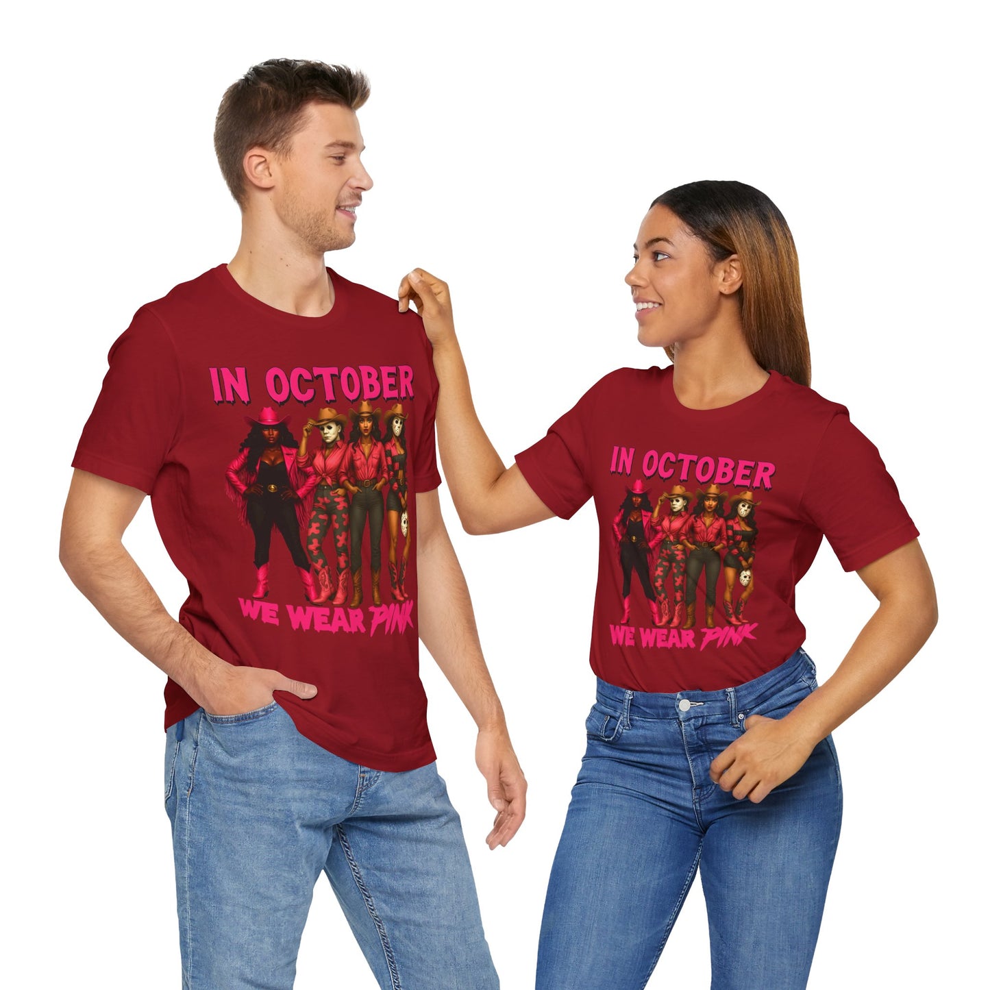 In October We Wear Pink Shirt – Western Cowgirl Squad Halloween Awareness Tee