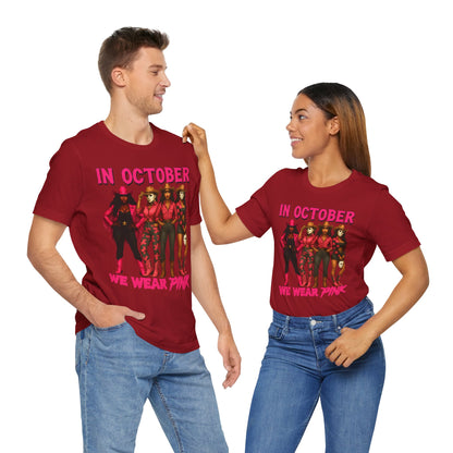 In October We Wear Pink Shirt – Western Cowgirl Squad Halloween Awareness Tee