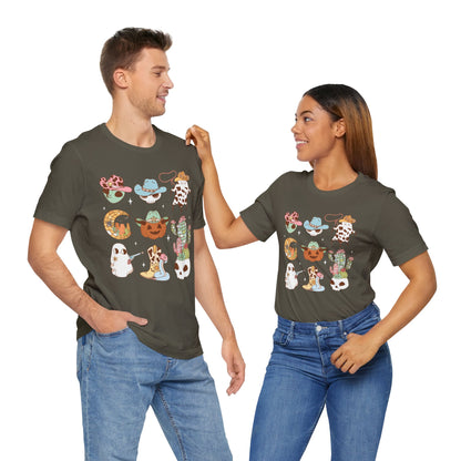 Western Halloween Cowboy Alien Rodeo Skull Spooky Ghost Kids T-Shirt